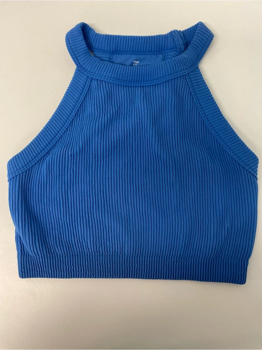 aerie Ribbed High-Neck Crop Sports Bra - Bright Blue